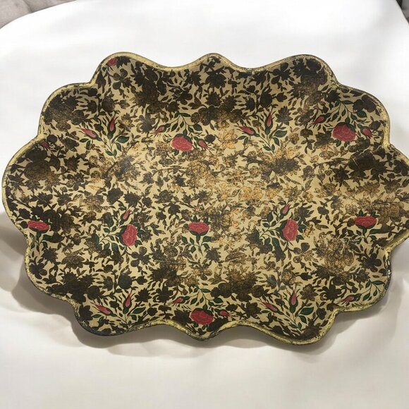 Vintage Highmount 12” X 8” Chintz Tray Gold Scalloped Roses Made In Japan - Picture 7 of 7